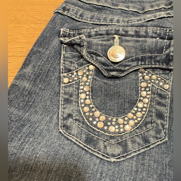 True Religion Jeans Women's Size 28 World Tour USA Rhinestone Pockets Straight - Picture 6 of 15